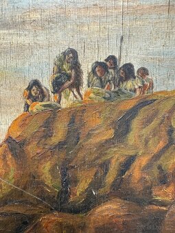 Obraz H. Berbalk 1939, pravěký lovecký výjev - 2