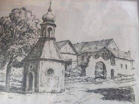 Obrázek Draženov u Domažlic, kresba tuží, Jaroslav Tykal - 2
