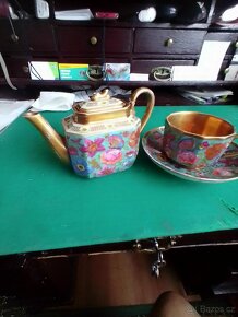 Starožitný porcelánový hrníček s podšálkem+ konýfka s víčkem - 2