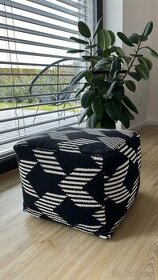 Bavlněný pouf Square černobílý, znacky Hubsch - 2