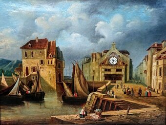 Krásné obrazové hodiny biedermeier - olej 19stol.- originál - 2