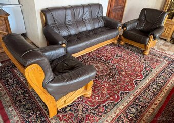 Rustikální kožená dubová souprava 3+1+1,6290 - 2