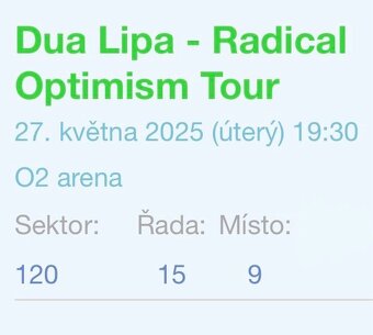 Dua Lipa – Radical Optimism Tour - Vstupenka 27.5.2025 - 2