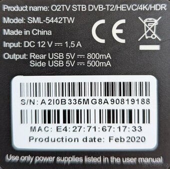 O2 SetTopBox O2TV - Oneplay SML-5442TW - 2