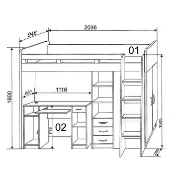 Vyvýšená postel se skrini bez stolku - 2