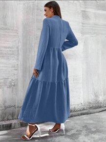 Shein safírové volánové dlouhé šaty - NOVÉ - 2