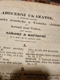 Stara kniha z r.1850 Zakonnik zemsky a Vestnik vladni - 2