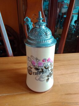 Pěkný starý, porcelánový korbel s průsvitkou na dně - 2