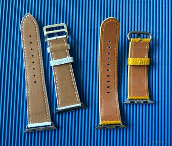 Kožené řemínky Apple Watch 42/44/45mm, bílý a žlutý. - 2