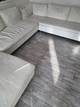 Gauč do U, sedací souprava do U, bily, kožený, - 2