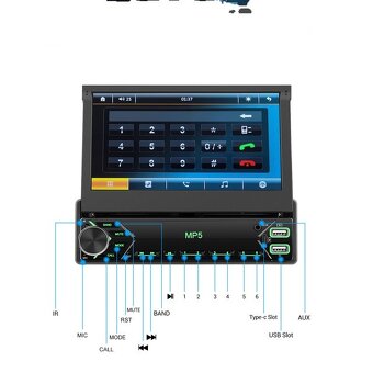 1din rádio Podofo výsuvný displej 7" - 2