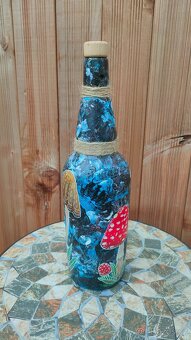 Ručně malovaná láhev - houbičky v noci - 2