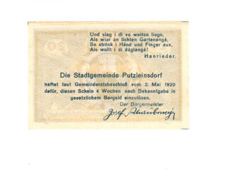 nouzová bankovka 20 Heller z Putzleinsdorf 1920 - 2
