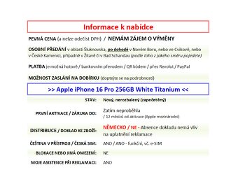 iPhone 16 Pro 256GB bílý NOVÝ NEROZBALENÝ - 2