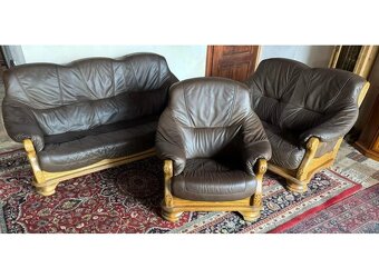 Dubová rustikální kožená sedačka, 3788 - 2