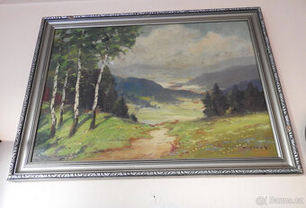 Starožitný Obraz olej pohled do udolí - 2
