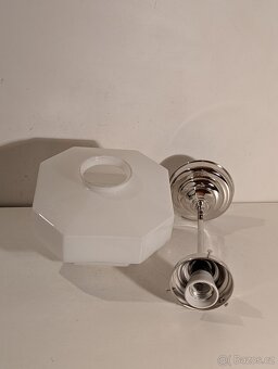 Art Deco lustr z niklované mosazi, uzavřené dobové stínidlo - 2