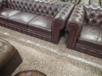 CHESTERFIELD ŠTÝL KOŽENÁ 3+1+1,TMAVOBORDOVÁ,ZNÍŽENÁ CENA - 2