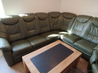 Rohová, kožená rozkládací sedací souprava - 2