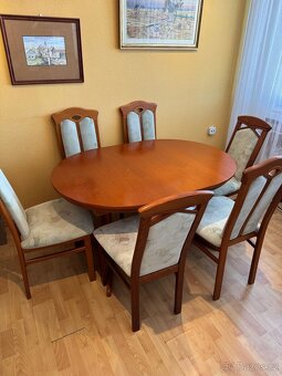 Rozkládací dýhovaný jídelní stůl, 136(214)x95 + 6x židle - 2