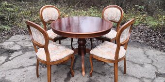 Masivní rozkládací stůl+4 × starožitné židle - 2