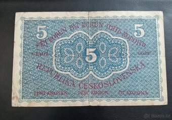 5 Kč 1919 Neperforovaná Vzácná bankovka - 2