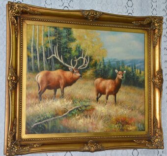 Zámecký obraz - Jelen s laní - olej na plátně - 2