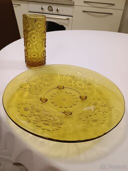 Váza medové sklo kopretiny + talíř - 2