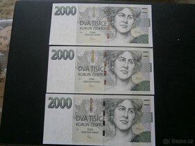 Bankovky 2000 Kč postupka 3 ks UNC,hledaná série Z. - 2