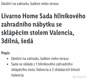 Sada hliníkového zahradního nábytku Valencia, 3dílná. - 2