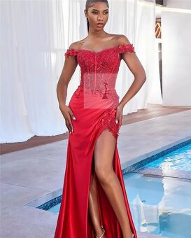 Plesové / společenské šaty - červené dlouhé šaty - 2