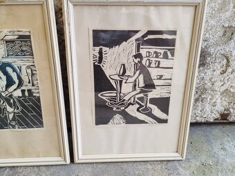 2x linoryt - povolaní krejčí/keramika signováno - 2