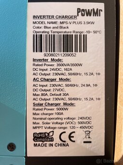 Prodám Solární ostrovní střídač 3500W , 24VDC , 5000W 500VDC - 2