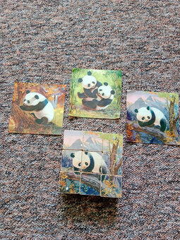 Retro dřevěné kostky (motiv Panda) - 2