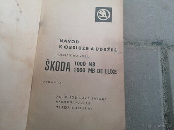 Predám návod k obsluhe a údržbe Škoda 1000 MB - 2