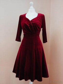 Sametové retro vintage rudé šaty - 2