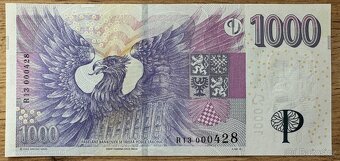 1000 Kč s přítiskem ČNB R13 000428 - 2