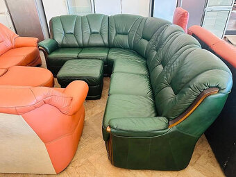 909 Kožená rohová sedací souprava sedačka NIERI + taburet - 2