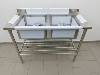 Nerezový dvoudřez hluboký s policí, sifonem - 2