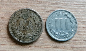 2 mince USA 1 Cent 1863 a 3 Cent 1867 Spojené státy Americké - 2