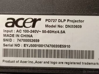 Prodam DLP projektor ACER PD727 - 2