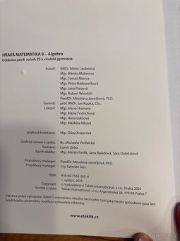 Matematika Algebra - učebnice 8.rocnik - nova - 2