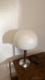 Velká starožitná stolní lampa chrom, dřevo a mléčné sklo - 2