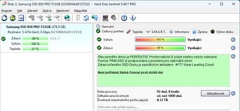 2x sata SSD 512GB Samsung 850 Pro životnost 99% a PM851 83% - 2