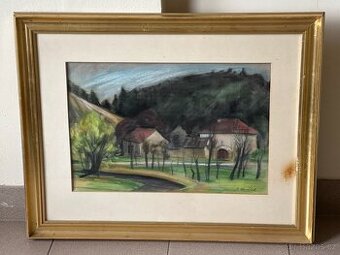 ORIGINÁL Bedřich Horálek - Mlýn v Prok.úd., pastel na papíře - 2