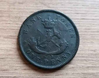 1 Penny token 1857 Upper Canada britská koloniální mince - 2