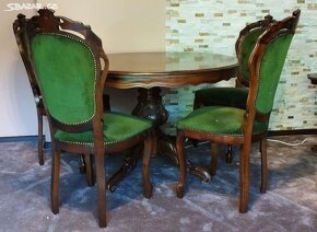 Starožitný stůl + 4 čalouněné židle - 2