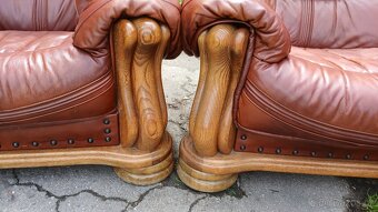 Kožená sedací souprava 3+1+1 s masivnim dřevem - 2