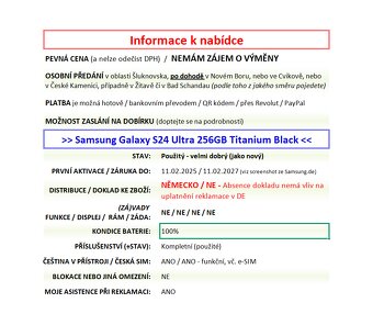 Samsung Galaxy S24 Ultra 256GB černý POUŽITÝ - 2