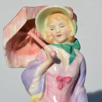 Starožitná zberateľská porcelánová soška Dáma so slnečníkom - 2